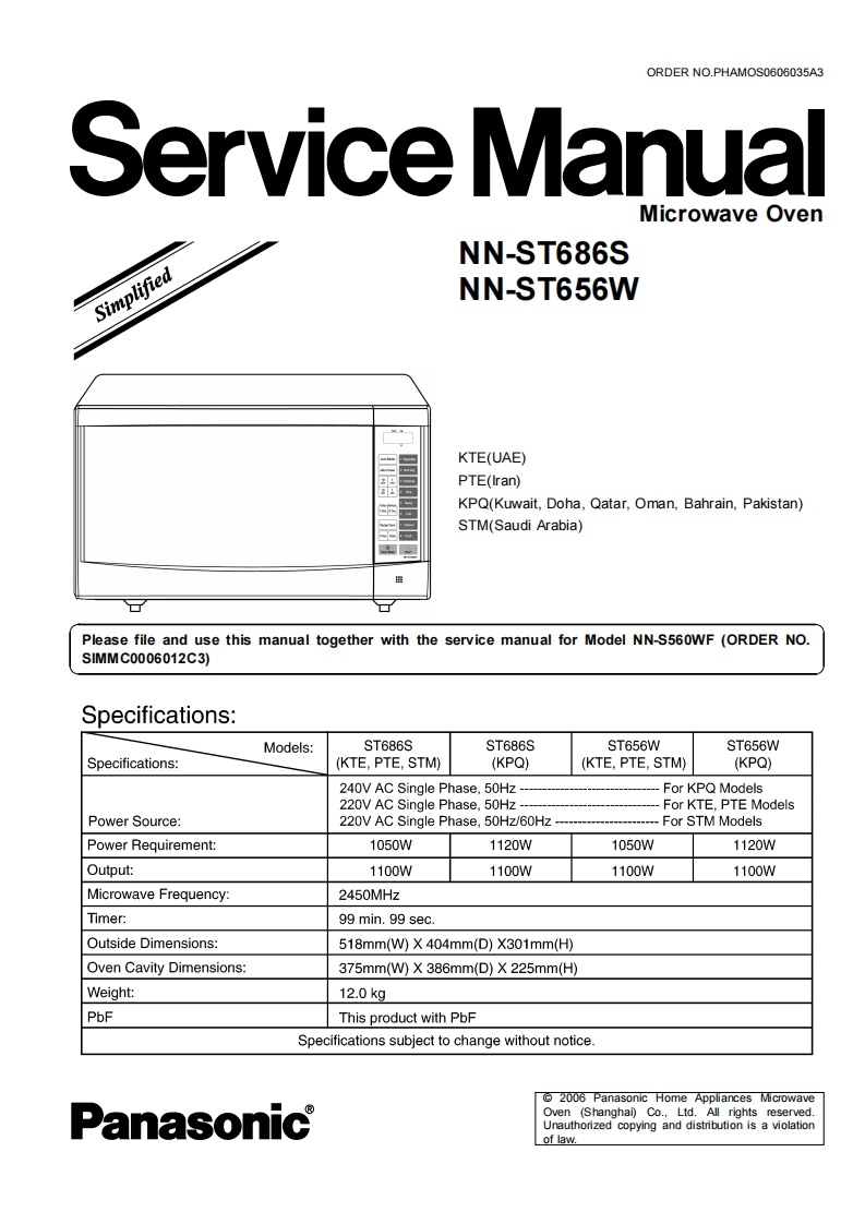 松下NN-ST656W(PTE)维修手册