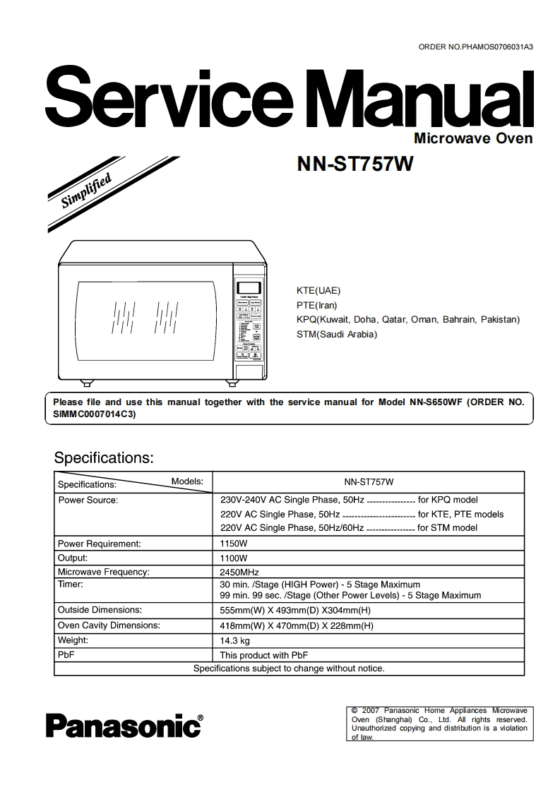 松下NN-ST757W(PTE)维修手册