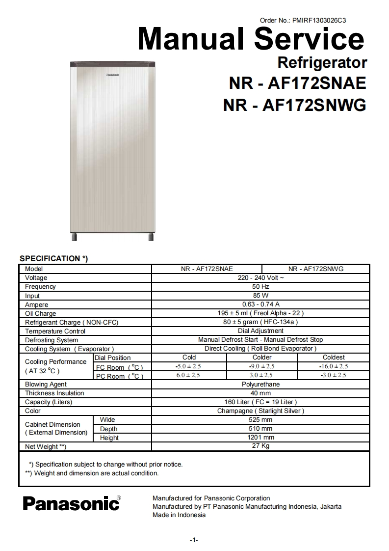 松下NR-AF172SNAE维修手册