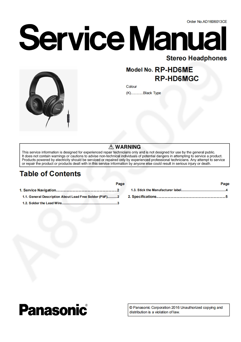 松下RP-HD6MGC维修手册