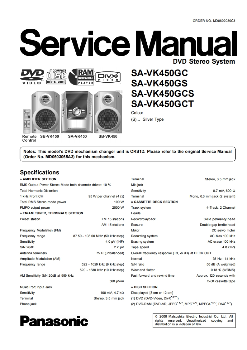松下SA-VK450G维修手册
