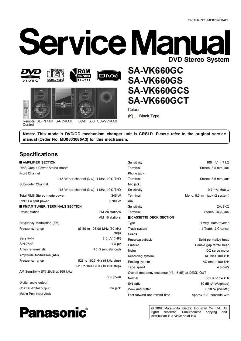 松下SA-VK660G维修手册