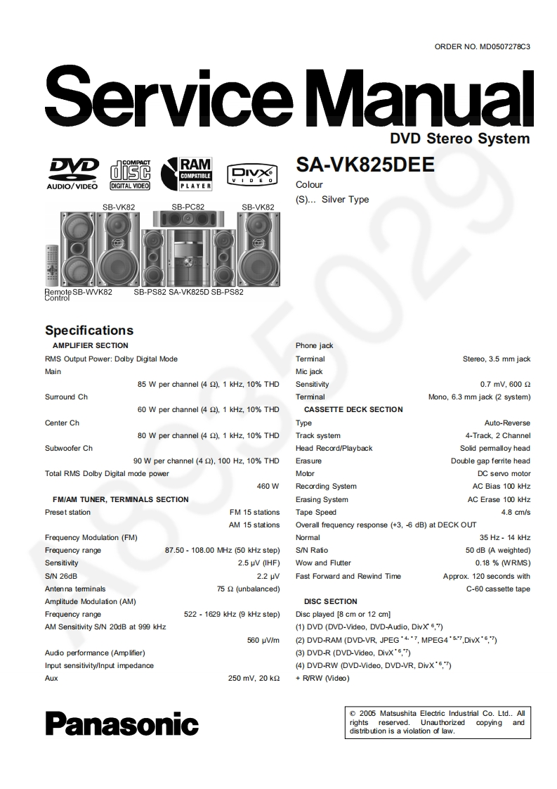 松下SA-VK825DEE维修手册