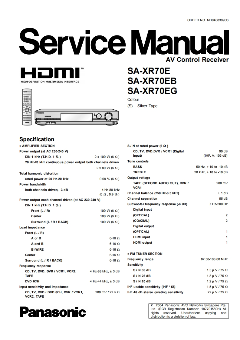 松下SA-XR70E维修手册