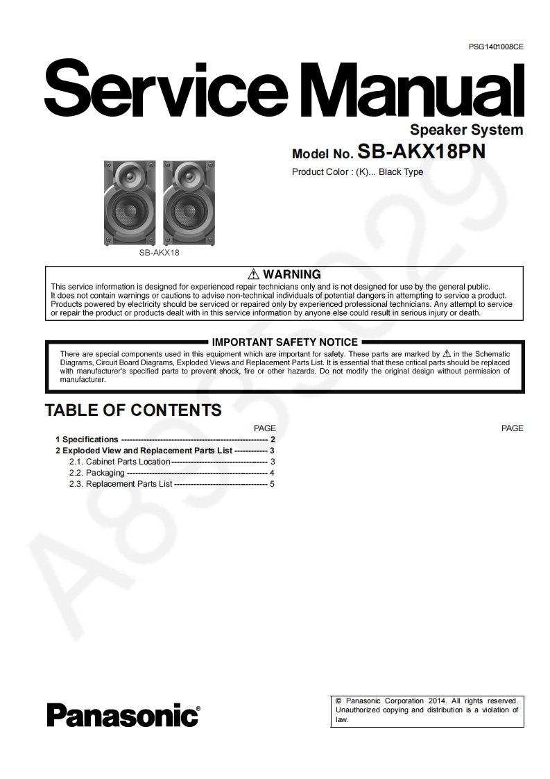 松下SB-AKX18PN维修手册