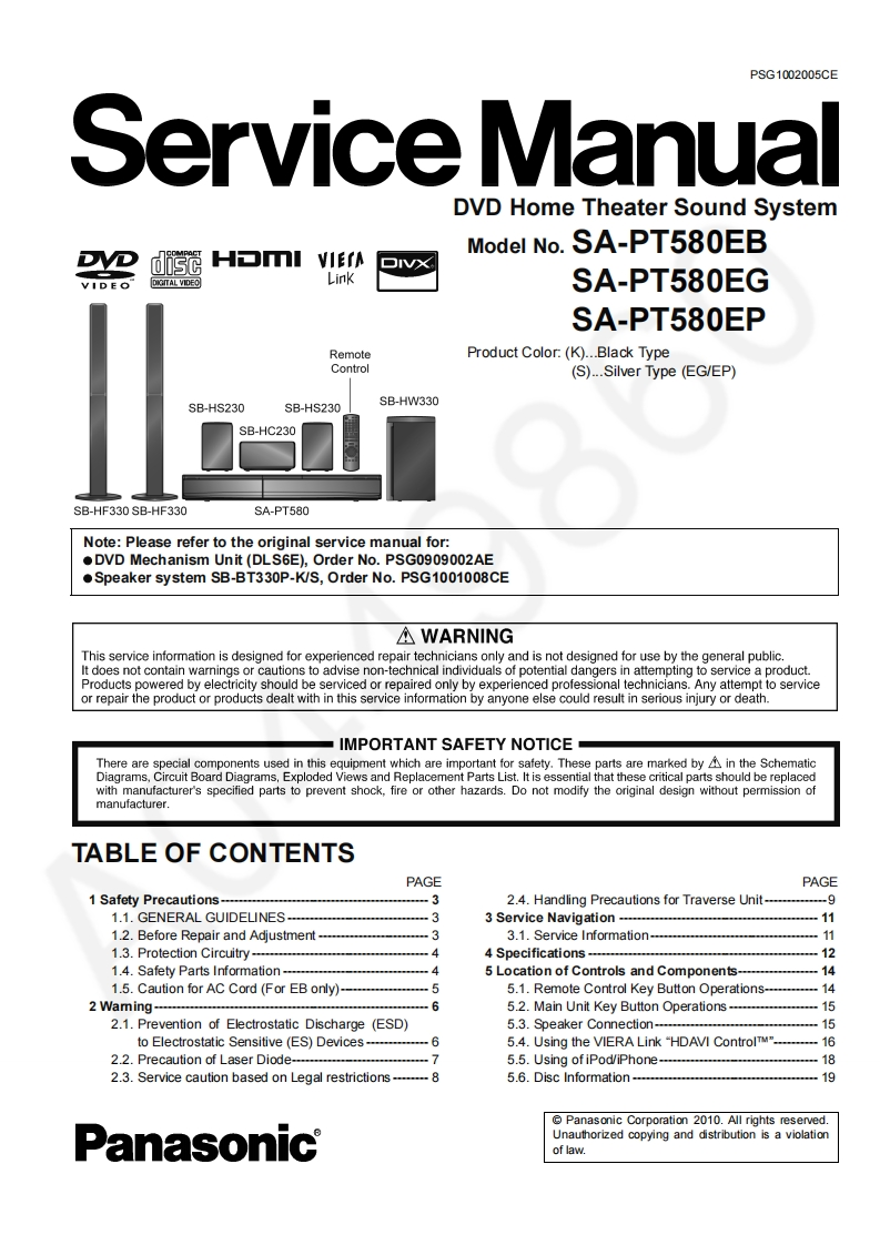 松下SC-PT580维修手册