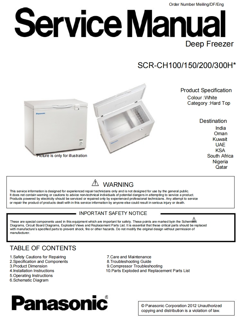松下SCR-CH100H维修手册