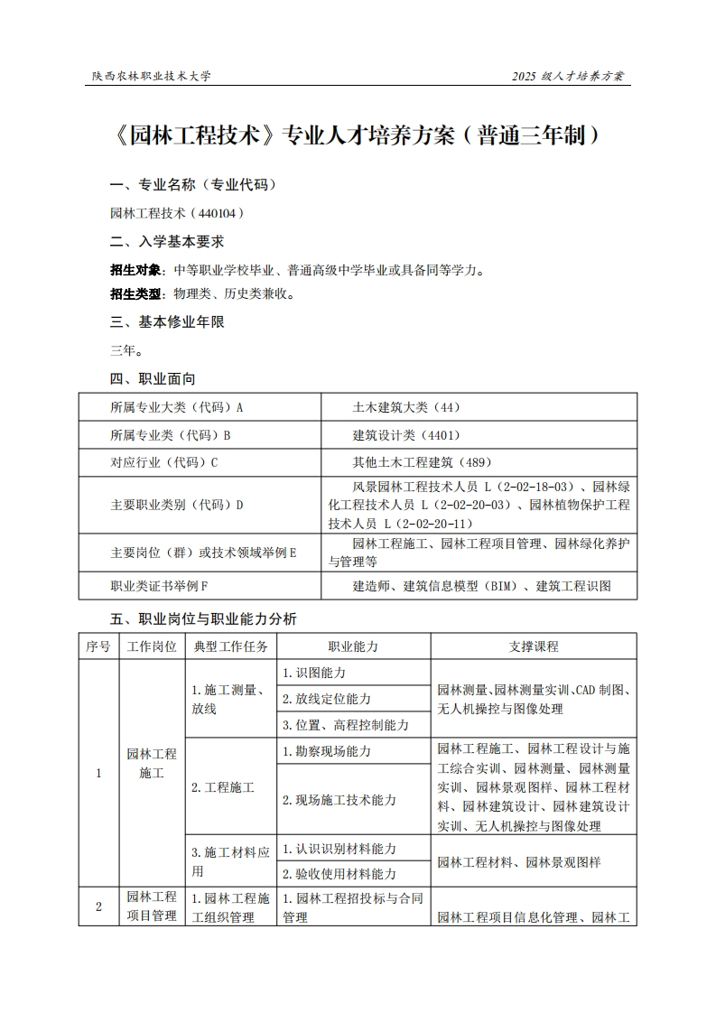 林职业技术大学2025级人才培养方案元林工程技术专业人才培养方案(普通三年制)