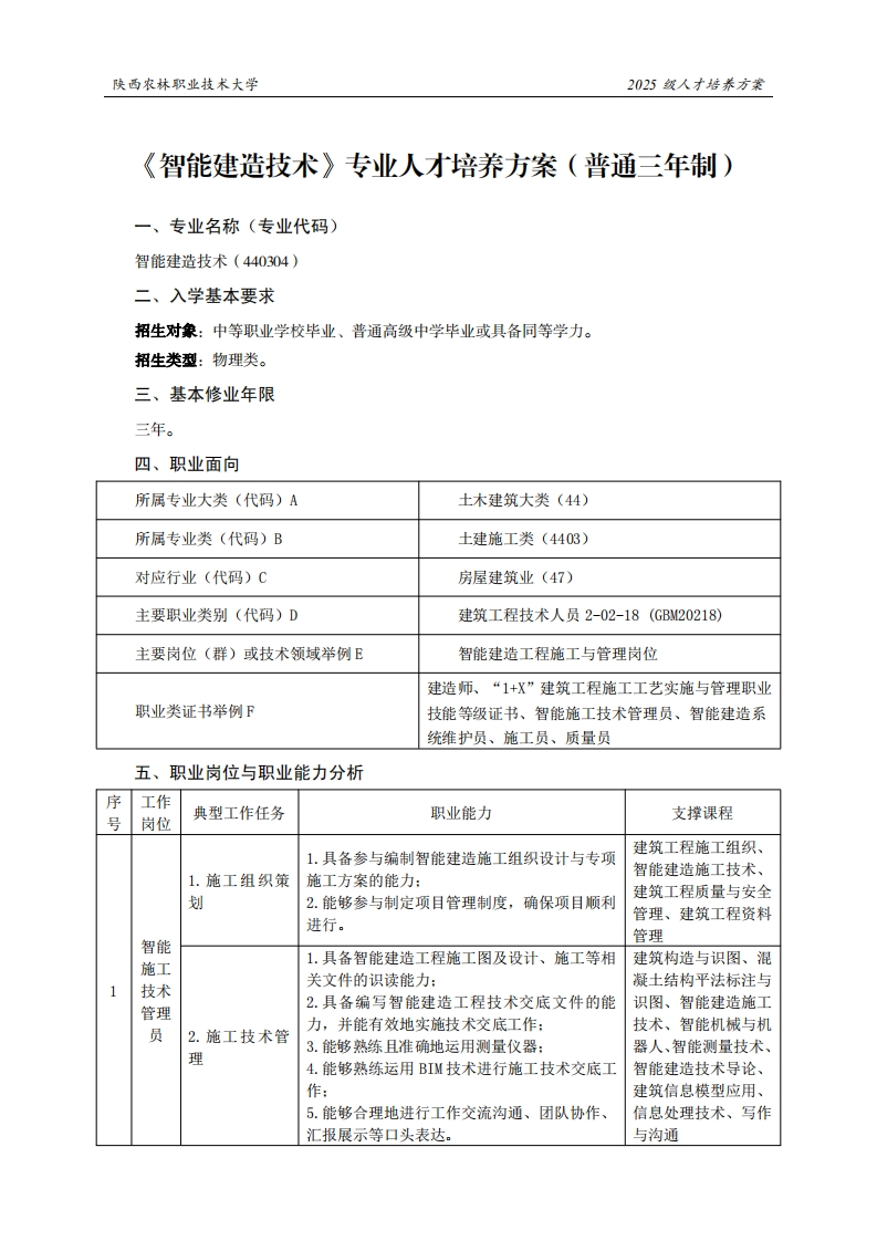 林职业技术大学2025级人才培养方案智能建造技术专业人才培养方案(普通三年制)