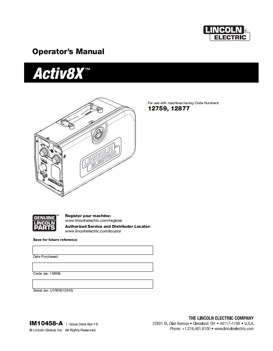 林肯电焊机LINCOLN-ACTIVE8X-Operators-Manual使用说明书手册含电器原理图