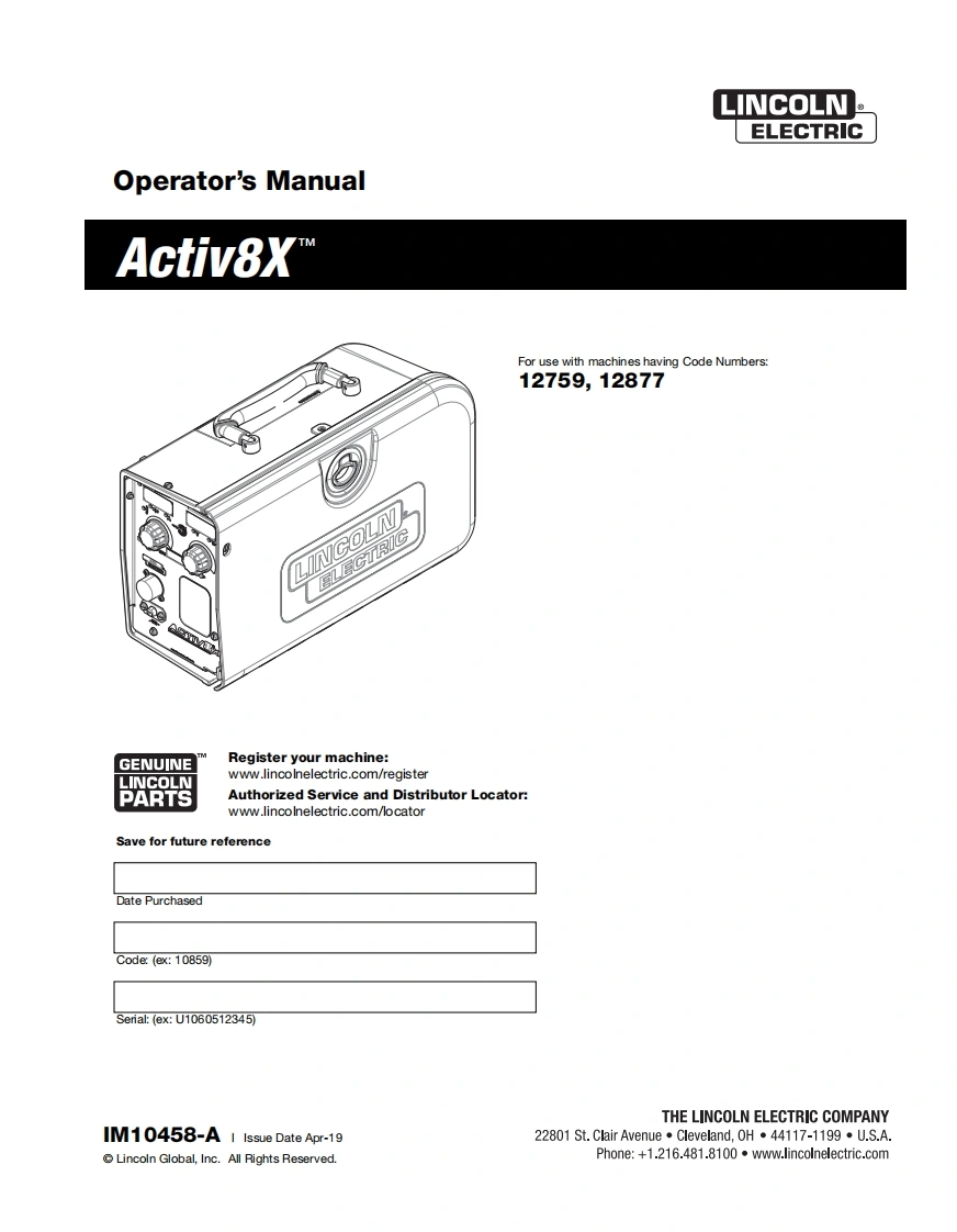 林肯电焊机LINCOLN-ACTIVE8X-Operators-Manual使用说明书手册含电器原理图-找手册网