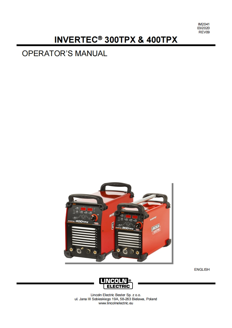 林肯电焊机LINCOLN-INVERTEC-300TPX-400TPX-Operators-Manual使用说明书手册含电器原理图