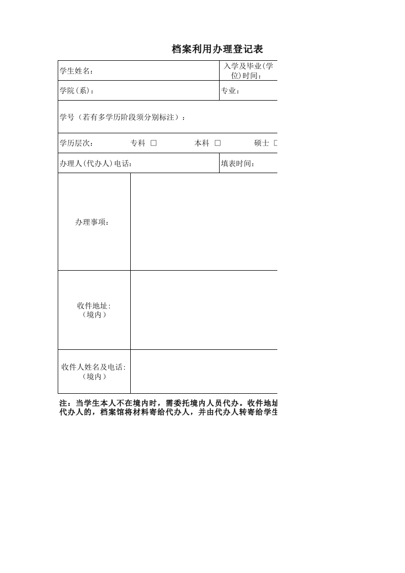 档案利用办理登记表