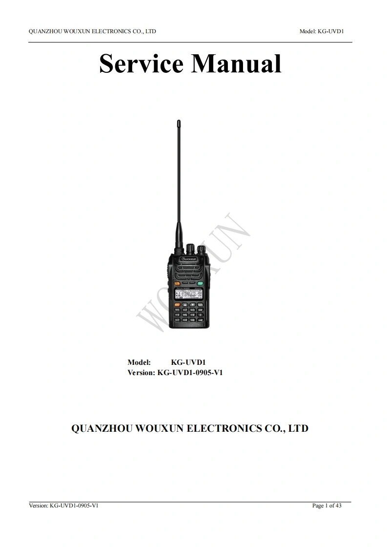 欧讯Wouxun-KGUVD1-维修手册含电器电路图Service-Manual-找手册网