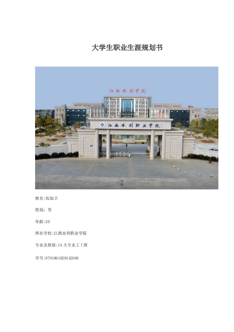 水利工程大学生职业生涯规划