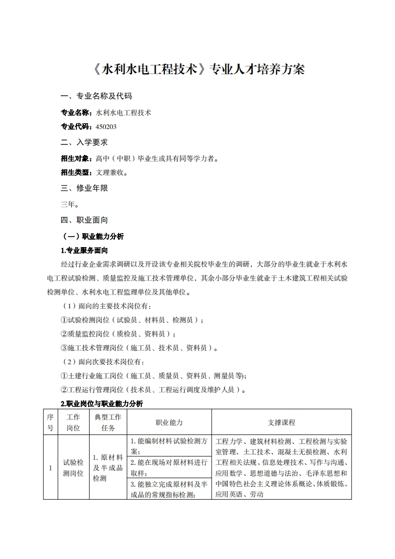 水利水电工程技术专业人才培养方案千月2
