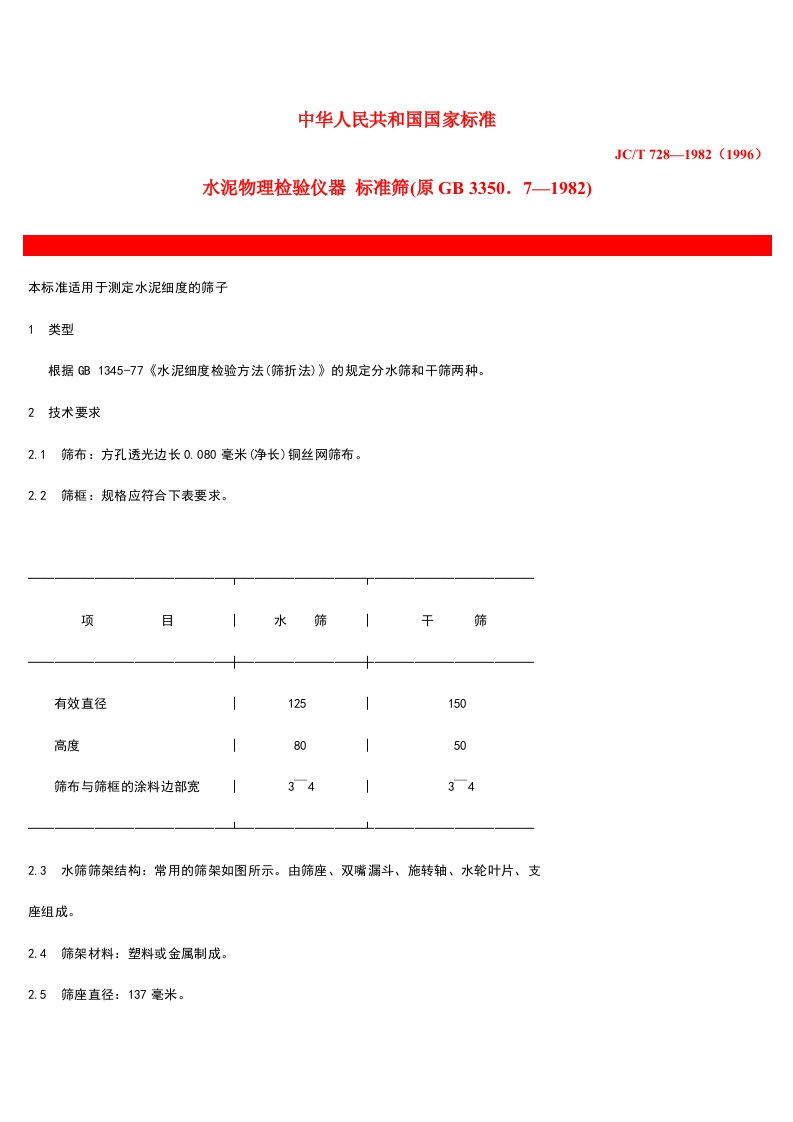 水泥物理检验仪器标准筛