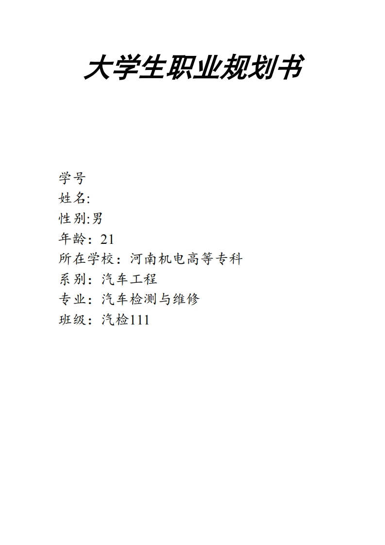 汽车检测与维修职业规划书