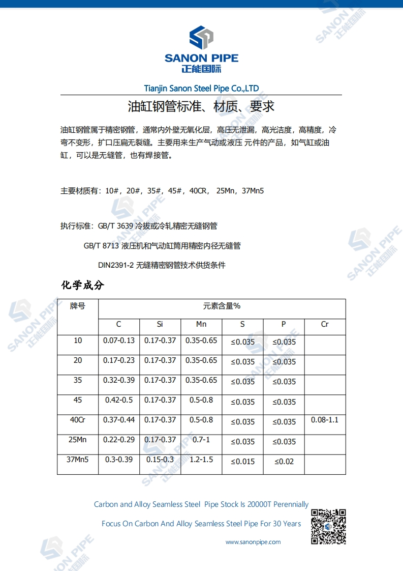 油缸钢管标准、材质、要求