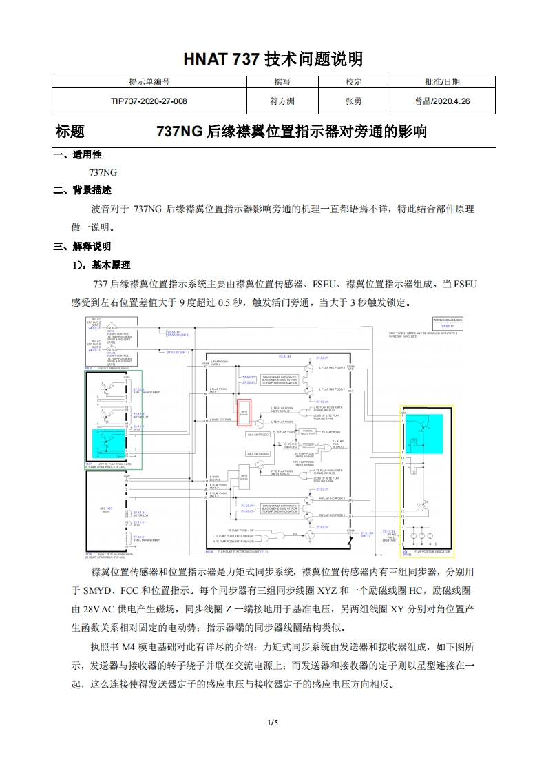 波音737飞机737NG后缘襟翼位置指示器对旁通的影响