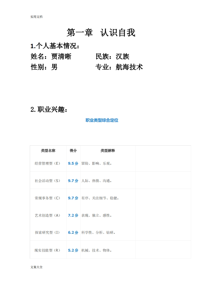 海员职业发展规划指导通用模板范文