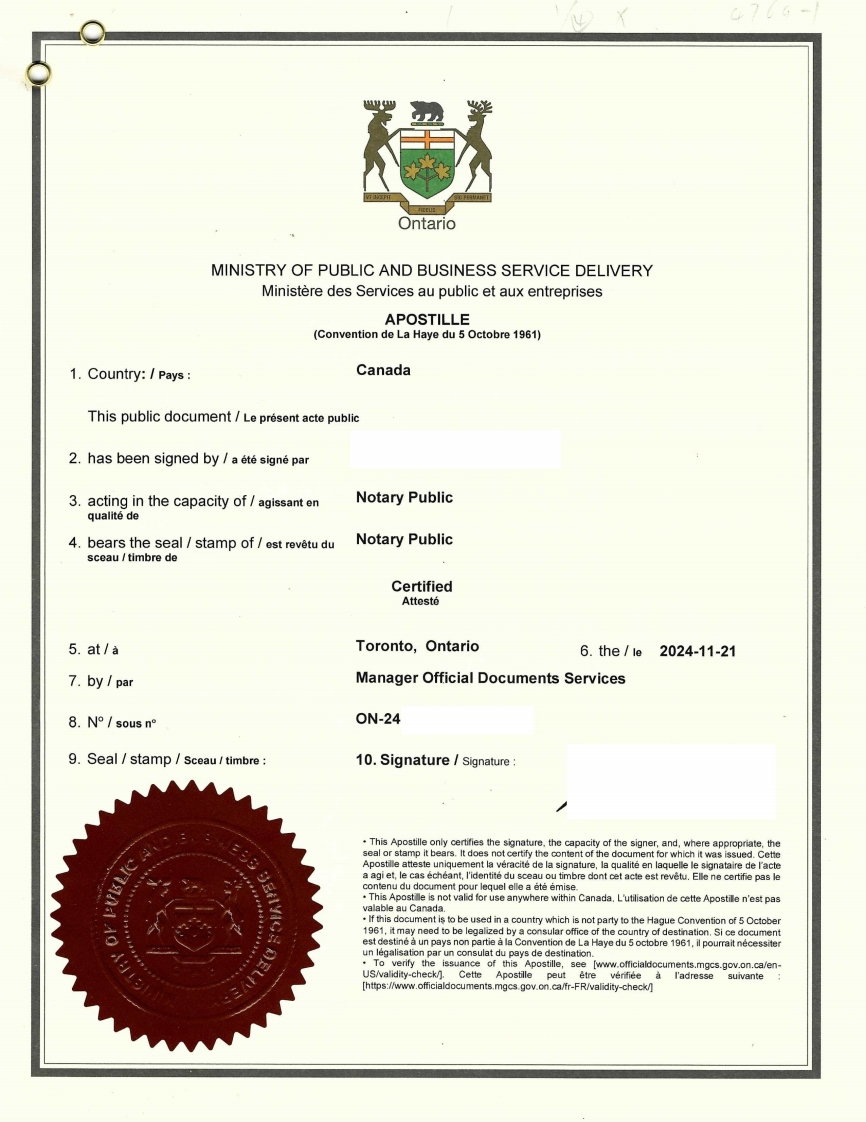 海牙认证-离婚意见书-样本