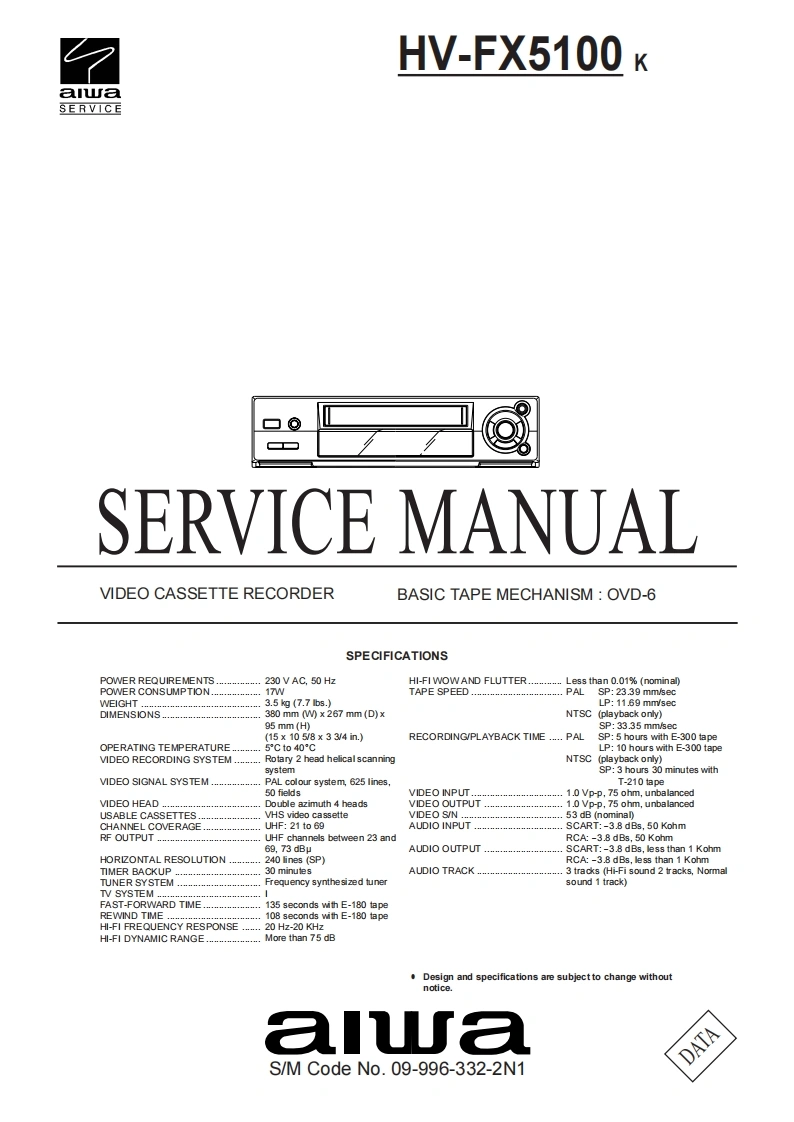 爱华Aiwa-HV-FX5100-维修手册