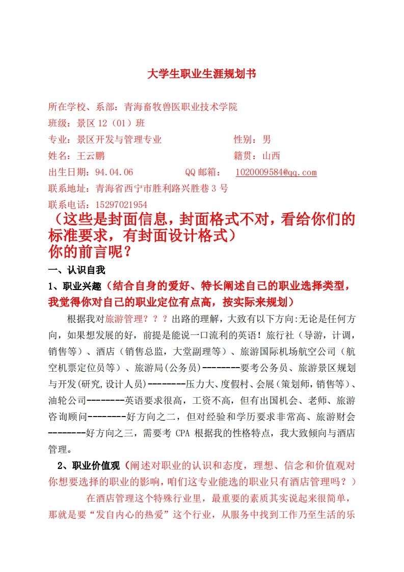 王云鹏职业生涯规划(1)