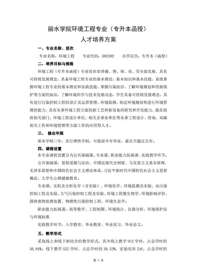 环境工程专业（专升本函授）人才培养大纲