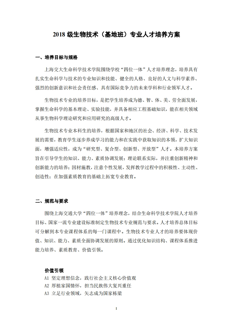 生物技术（基地班）专业人才培养方案2018