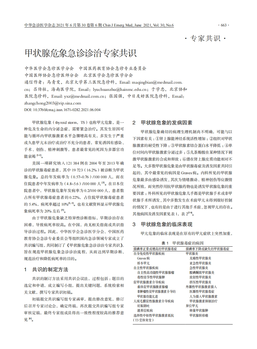 甲状腺危象急诊诊治专家共识-2021