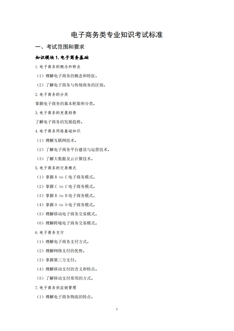 电子商务专业知识专业知识考试标准