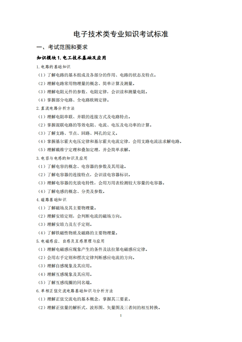 电子技术专业知识考试标准