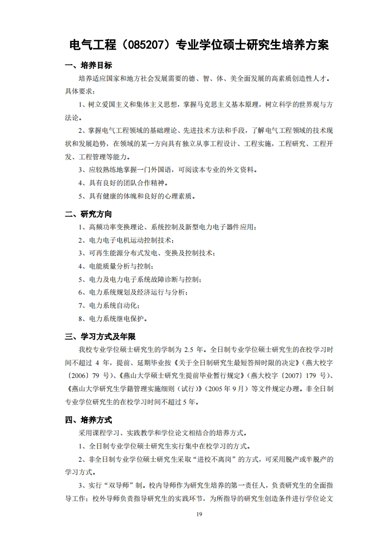 电气工程（085207）专业学位硕士研究生培养方案