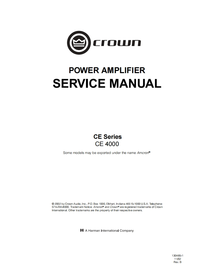 皇冠CROWN-CE-4000-Service-Manual-130485-1维修手册电器原理图-找手册网