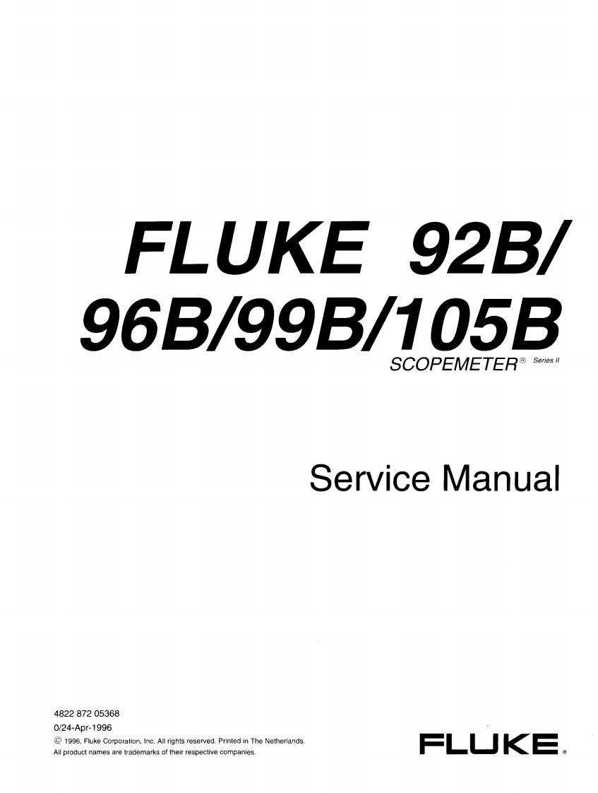 福禄克FLUKE-92B-96B-99B-105B示波器维修图纸手册