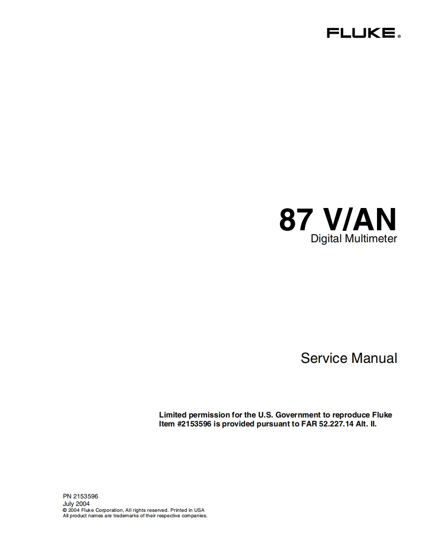 福禄克Fluke_87V_Multimeter_Service_Manual-Fluke87servicemanual维修操作图纸手册