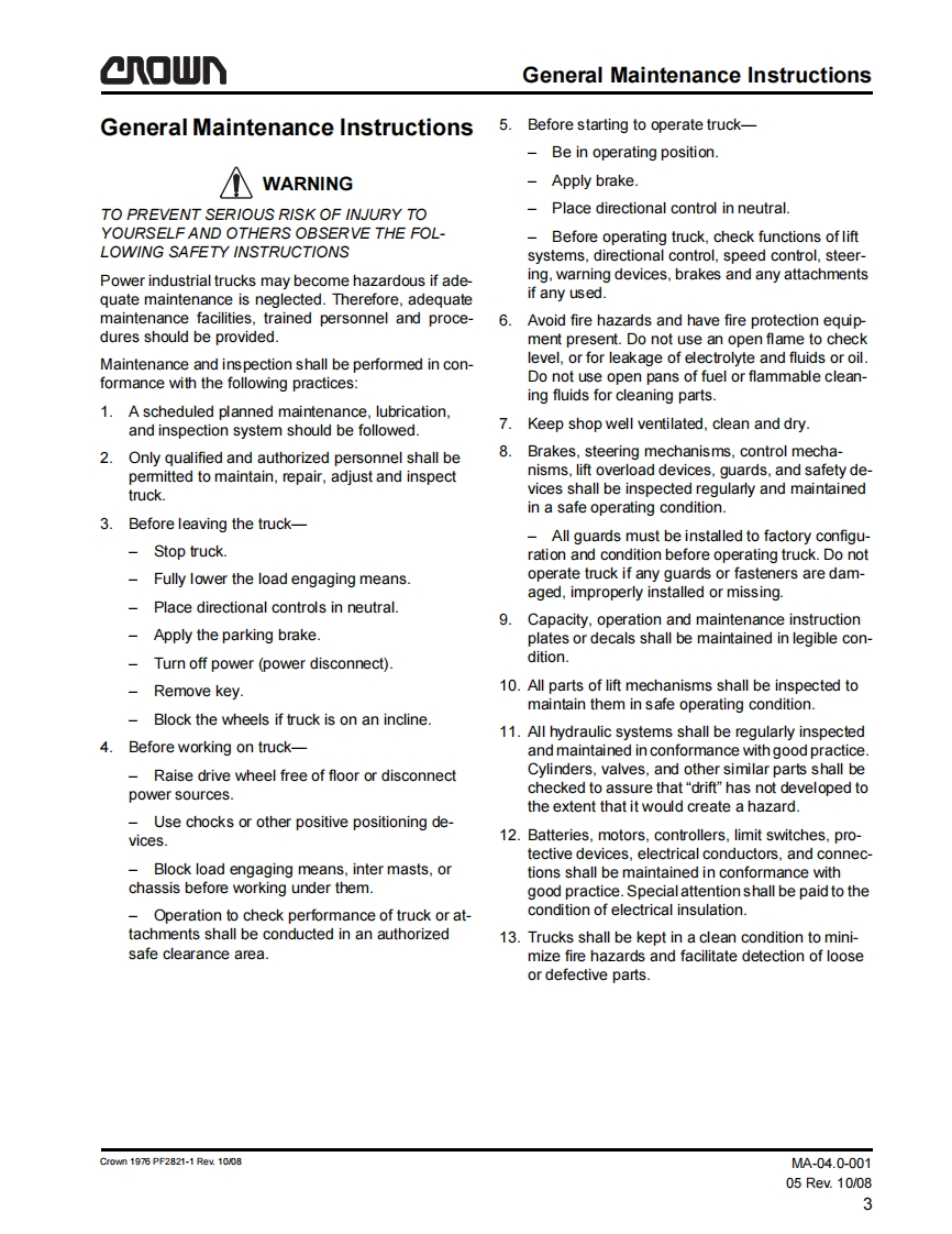 科朗叉车crown-sh5500-demo-servicemanual维修操作说明书手册