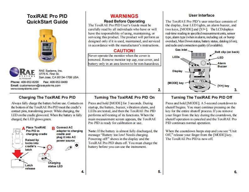 简明操作说明书手册_ToxiRAE-Pro-PID_RevC