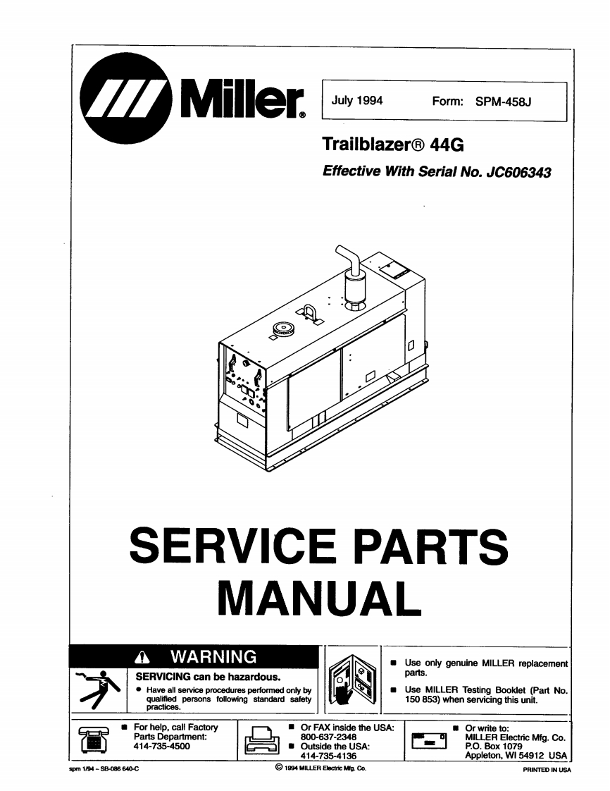 米勒miller_trailblazer_44g_no.jc606343_parts-manual焊机维修手册-找手册网