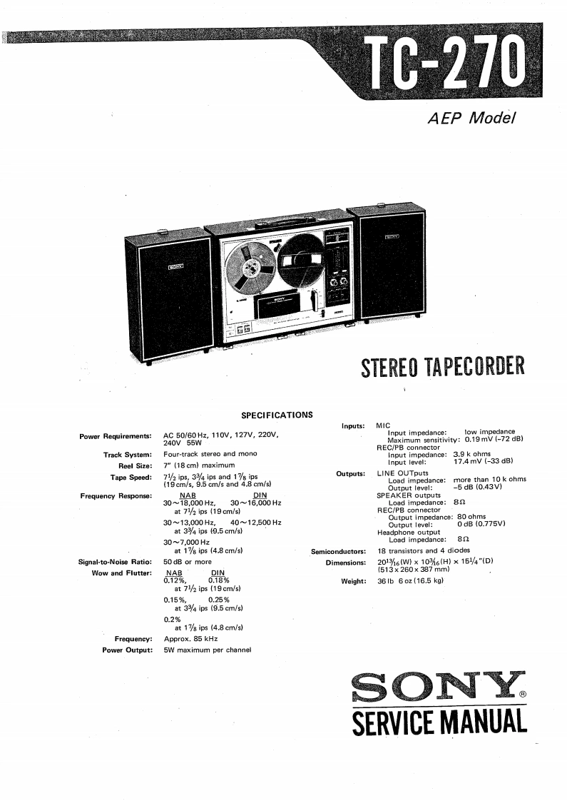 索尼Sony--TC-270-维修手册