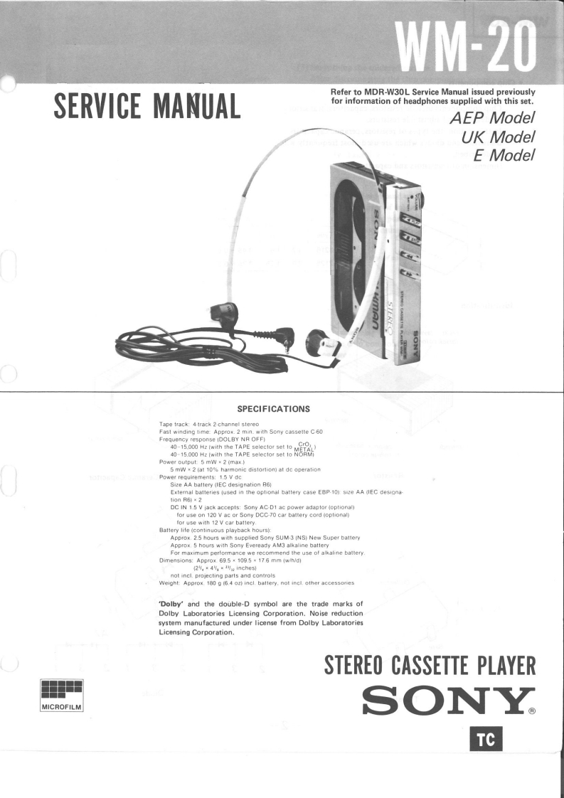索尼Sony-WM-20-维修手册-manual