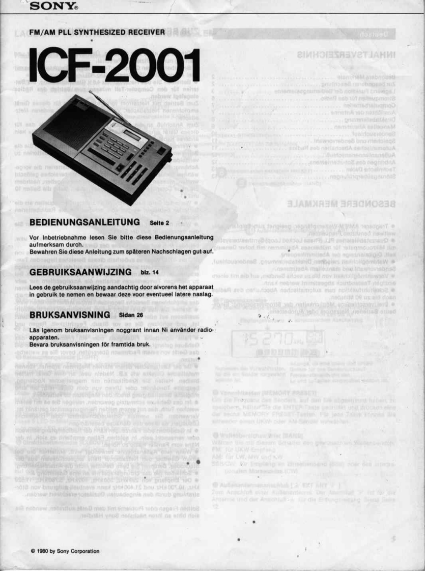 索尼Sony_ICF-2001_Foreign_Manual操作说明书手册