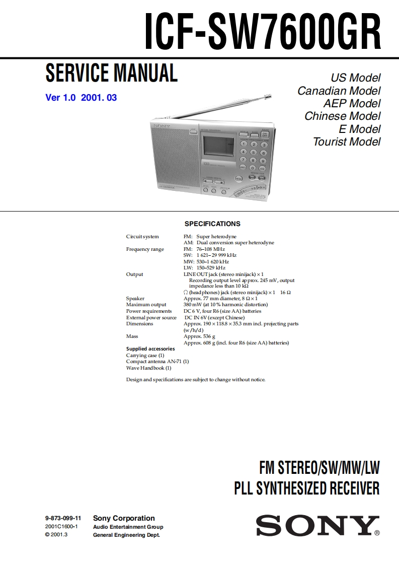 索尼Sony_ICF-SW7600GR_ServiceManual维修手册电器原理图