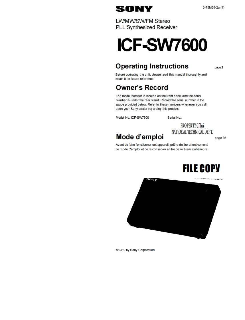 索尼Sony_ICF-SW7600_Manual操作说明书手册