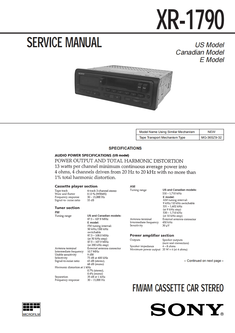索尼XR-1790维修手册含电器原理图