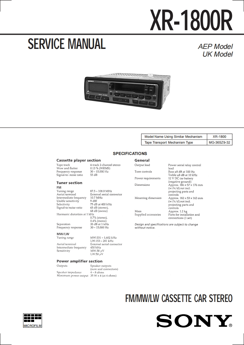 索尼XR-1800R维修手册含电器原理图