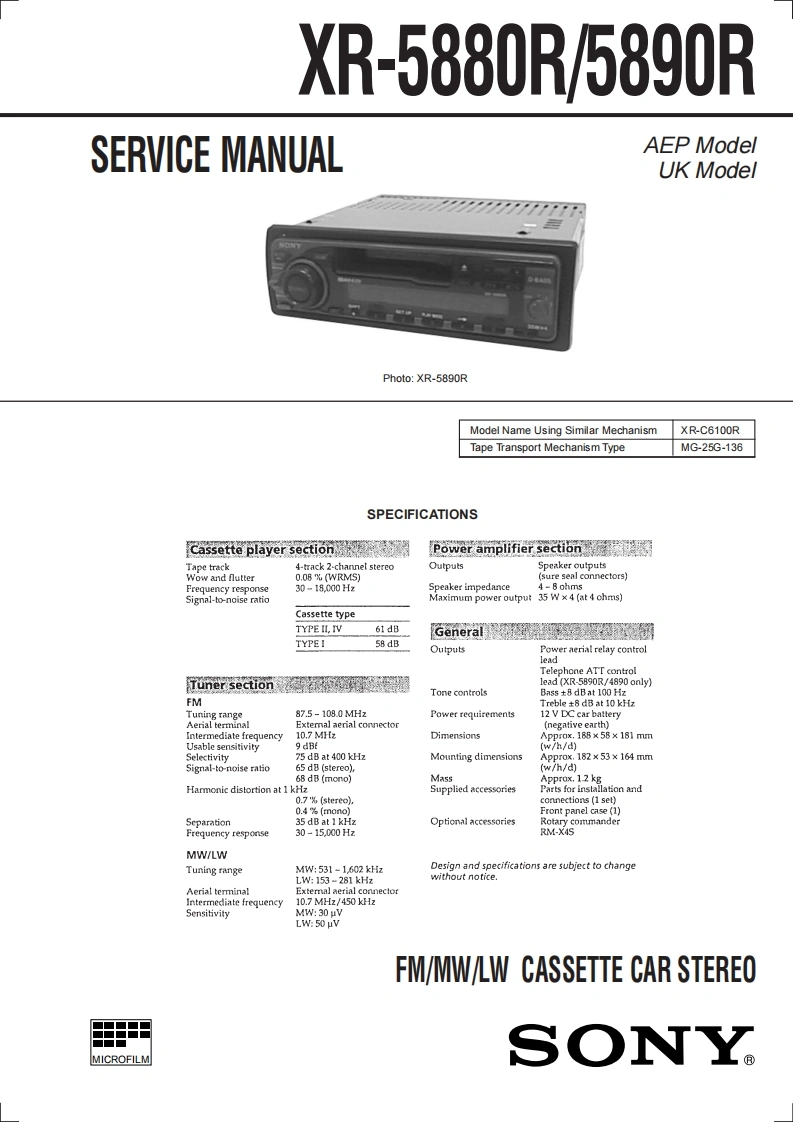 索尼XR-5880R_5890R维修手册含电器原理图