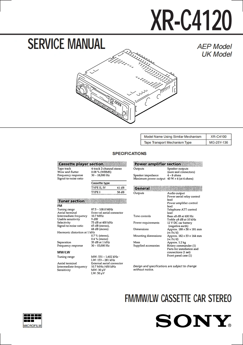 索尼XR-C4120维修手册含电器原理图