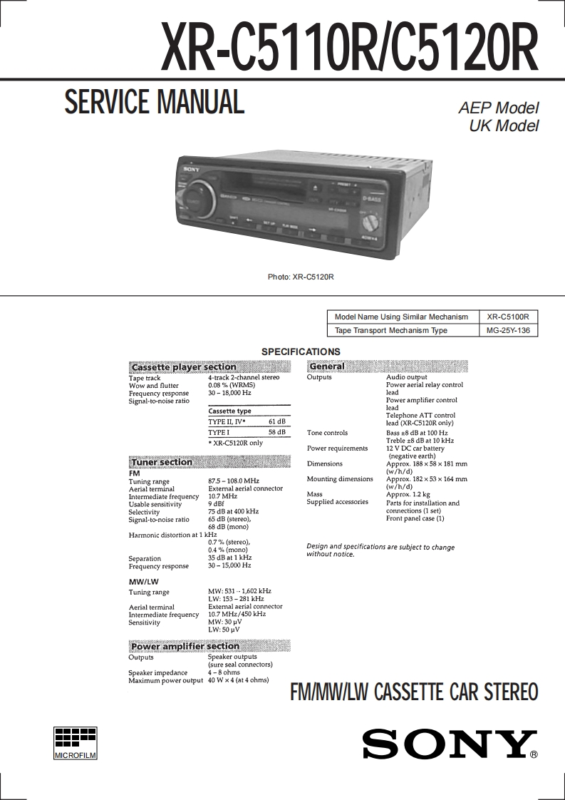索尼XR-C5110R_C5120R维修手册含电器原理图